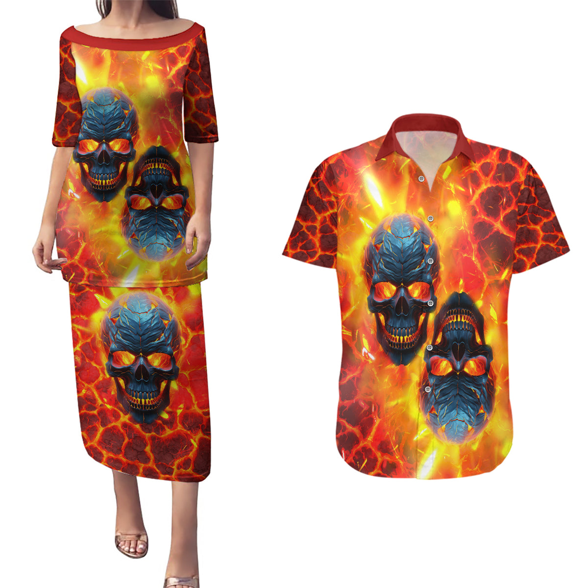I Hold a Beast an Angel and a Madman In Me Couples Matching Puletasi Dress and Hawaiian Shirt - Wonder Print Shop