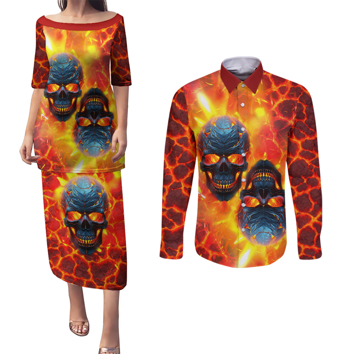 I Hold a Beast an Angel and a Madman In Me Couples Matching Puletasi Dress and Long Sleeve Button Shirts - Wonder Print Shop