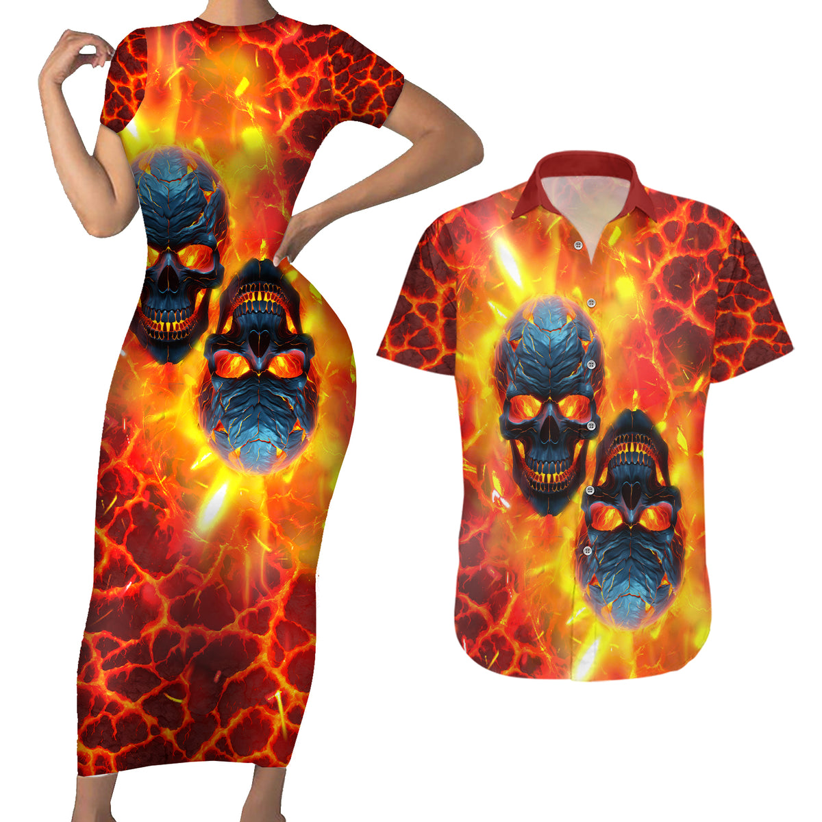 I Hold a Beast an Angel and a Madman In Me Couples Matching Short Sleeve Bodycon Dress and Hawaiian Shirt - Wonder Print Shop