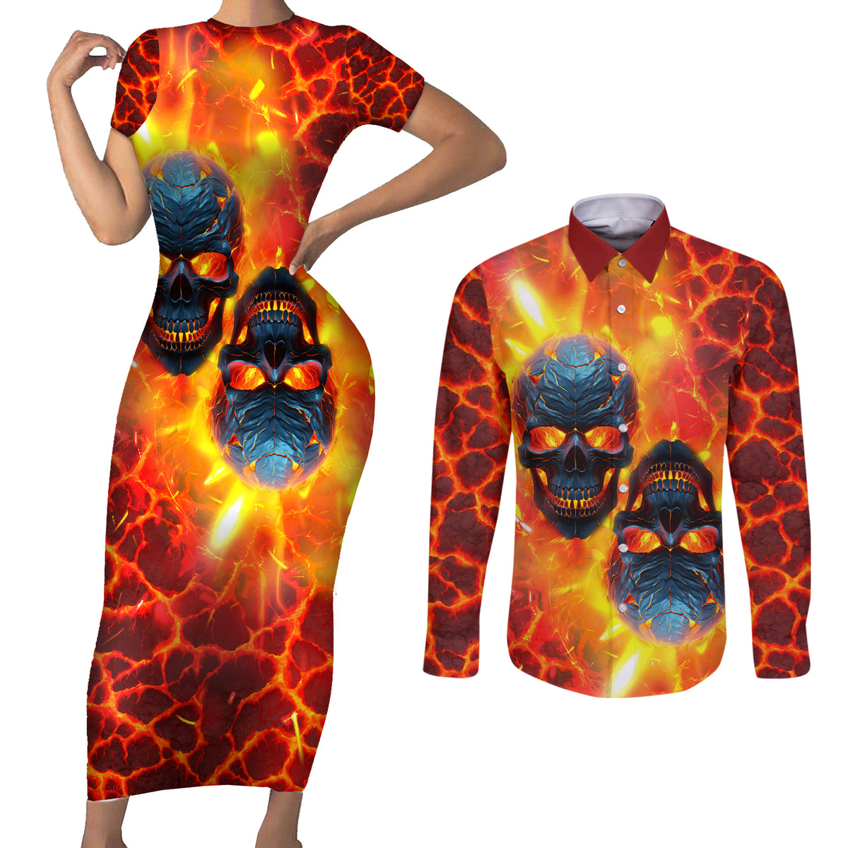 I Hold a Beast an Angel and a Madman In Me Couples Matching Short Sleeve Bodycon Dress and Long Sleeve Button Shirts - Wonder Print Shop
