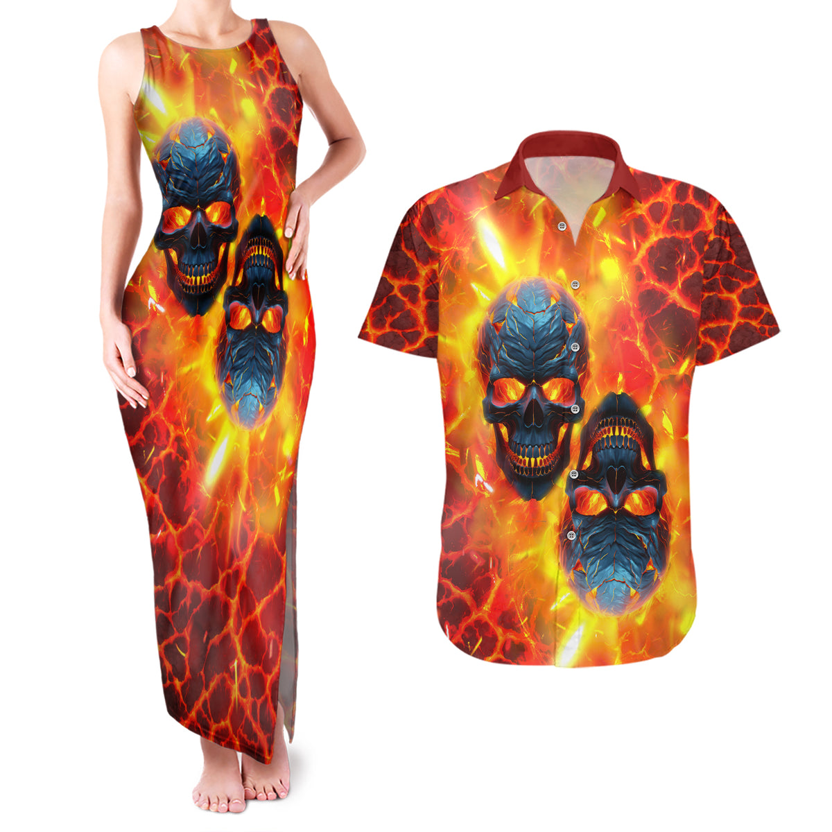 I Hold a Beast an Angel and a Madman In Me Couples Matching Tank Maxi Dress and Hawaiian Shirt - Wonder Print Shop