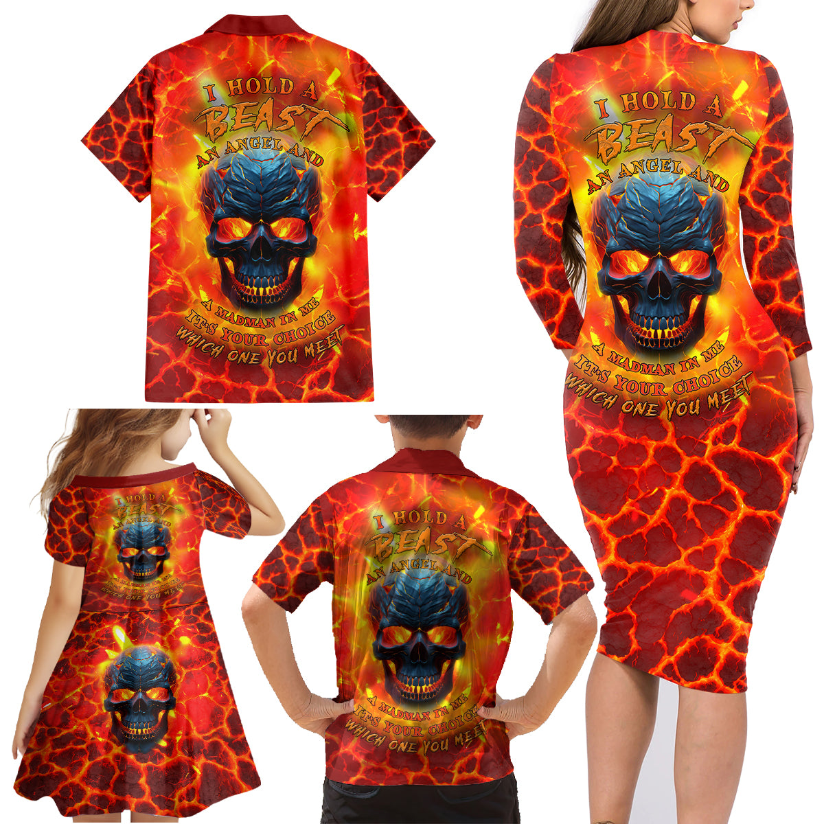 I Hold a Beast an Angel and a Madman In Me Family Matching Long Sleeve Bodycon Dress and Hawaiian Shirt - Wonder Print Shop