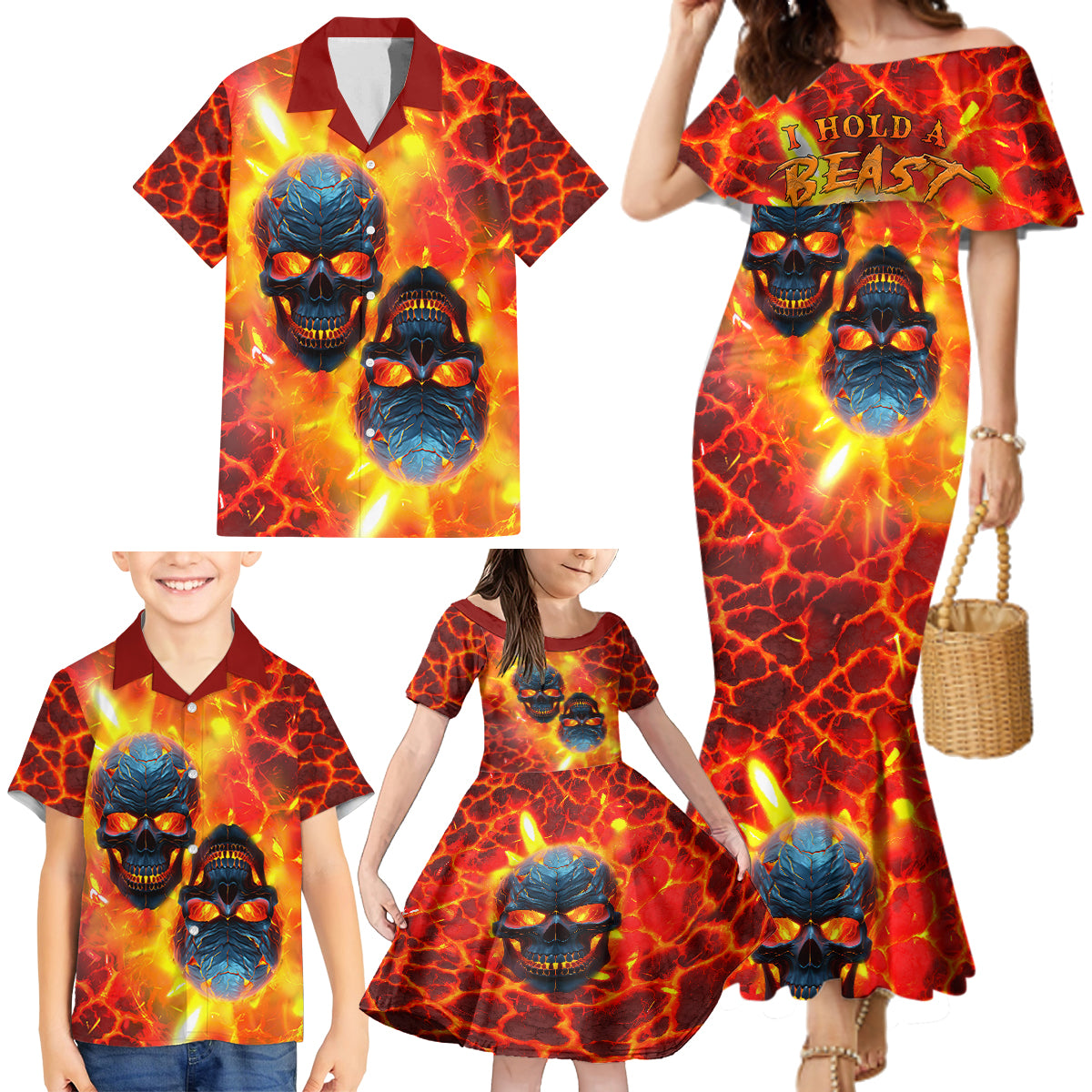 I Hold a Beast an Angel and a Madman In Me Family Matching Mermaid Dress and Hawaiian Shirt - Wonder Print Shop