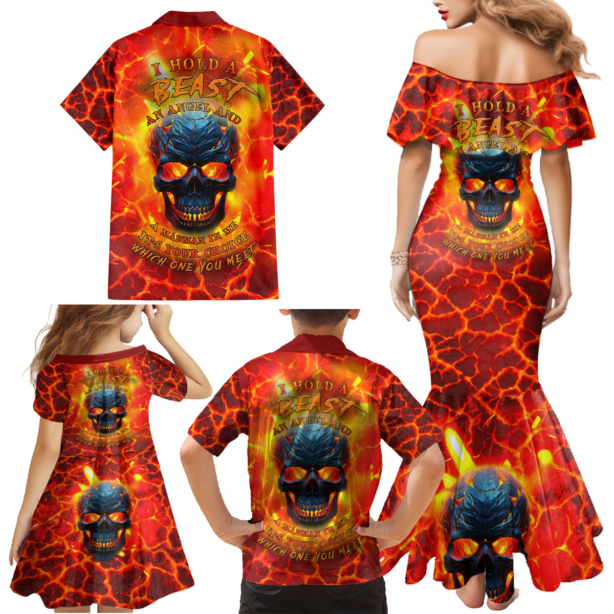 I Hold a Beast an Angel and a Madman In Me Family Matching Mermaid Dress and Hawaiian Shirt - Wonder Print Shop