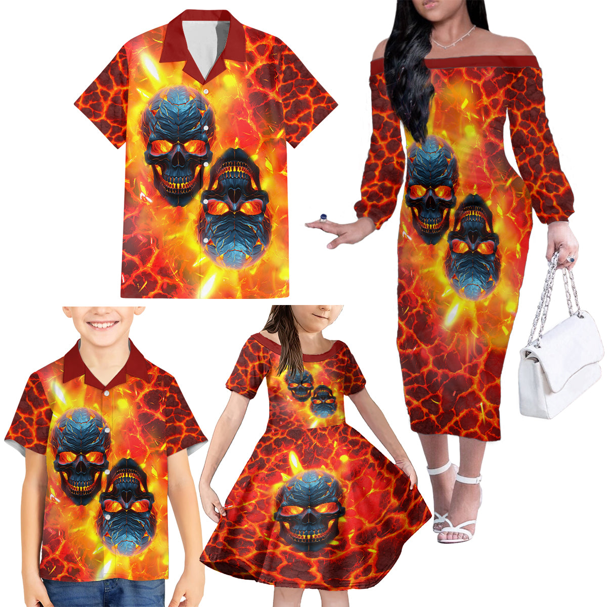 I Hold a Beast an Angel and a Madman In Me Family Matching Off Shoulder Long Sleeve Dress and Hawaiian Shirt - Wonder Print Shop
