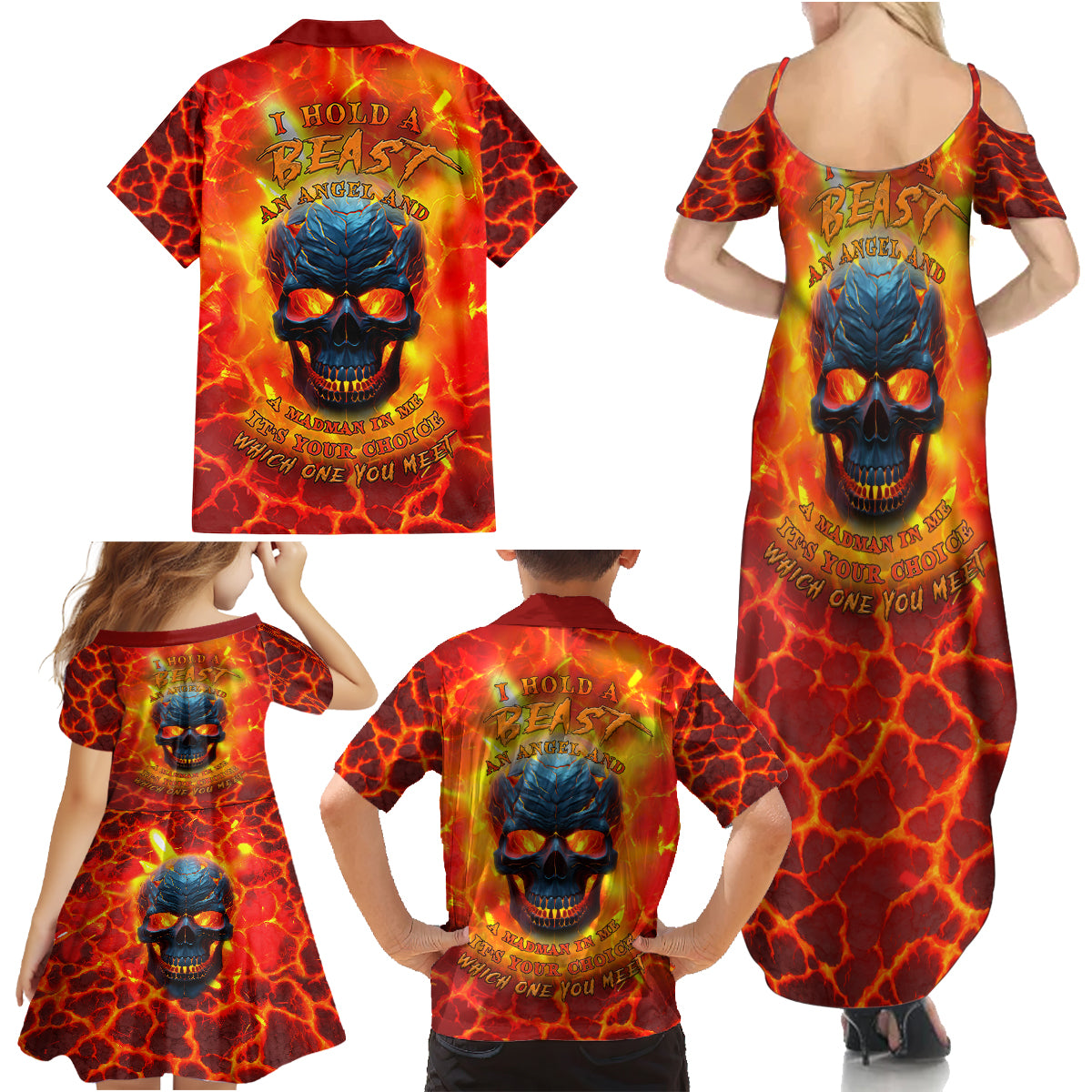 I Hold a Beast an Angel and a Madman In Me Family Matching Summer Maxi Dress and Hawaiian Shirt - Wonder Print Shop