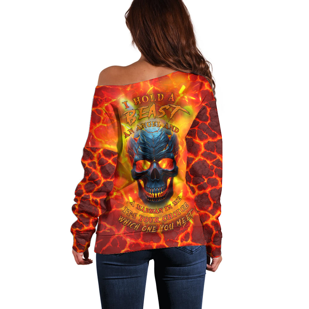 I Hold a Beast an Angel and a Madman In Me Off Shoulder Sweater - Wonder Print Shop