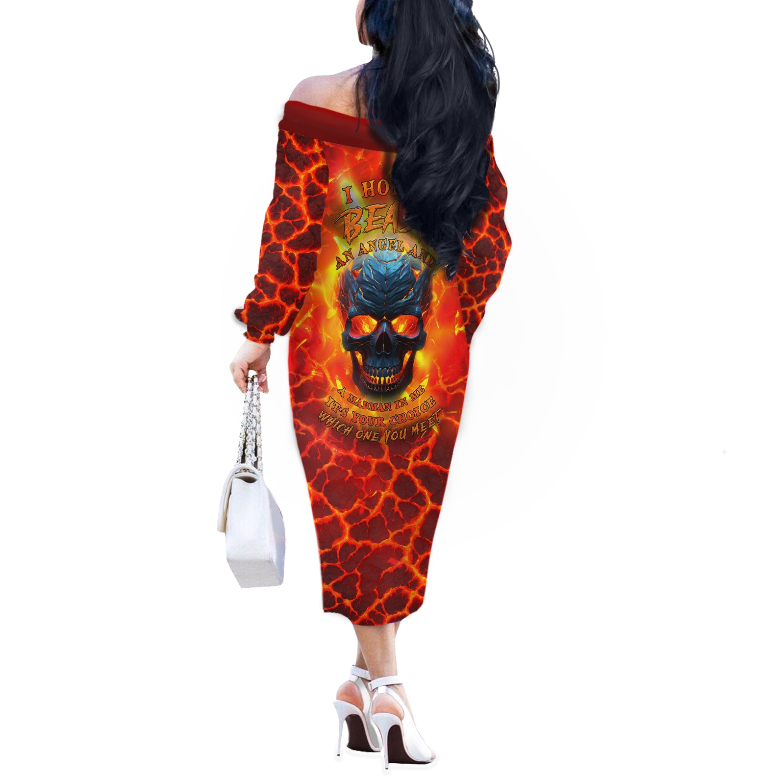 I Hold a Beast an Angel and a Madman In Me Off The Shoulder Long Sleeve Dress - Wonder Print Shop