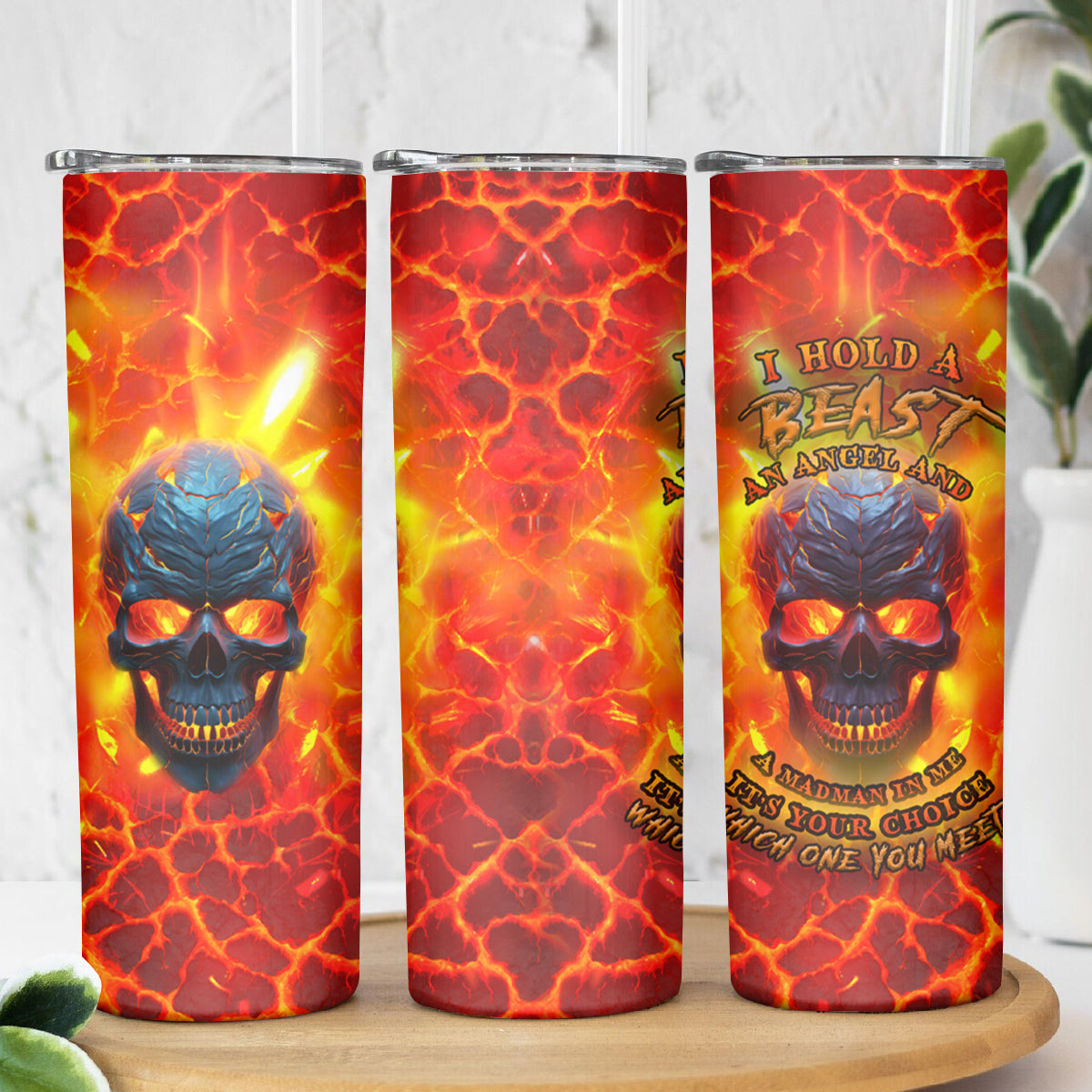 I Hold a Beast an Angel and a Madman In Me Skinny Tumbler - Wonder Print Shop