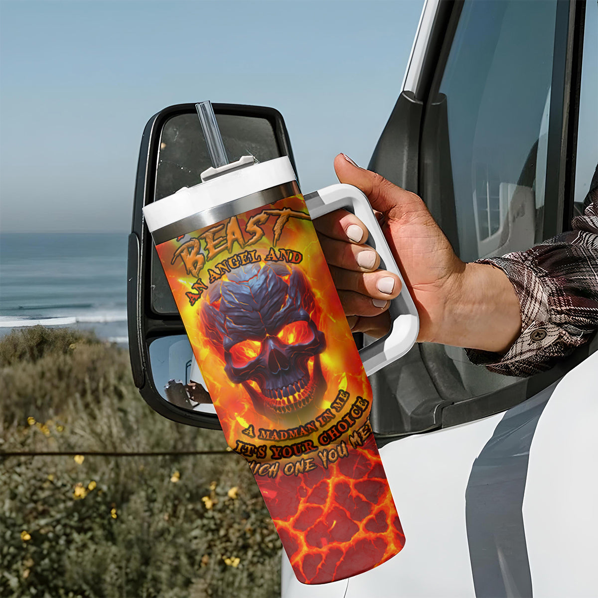 I Hold a Beast an Angel and a Madman In Me Tumbler With Handle - Wonder Print Shop