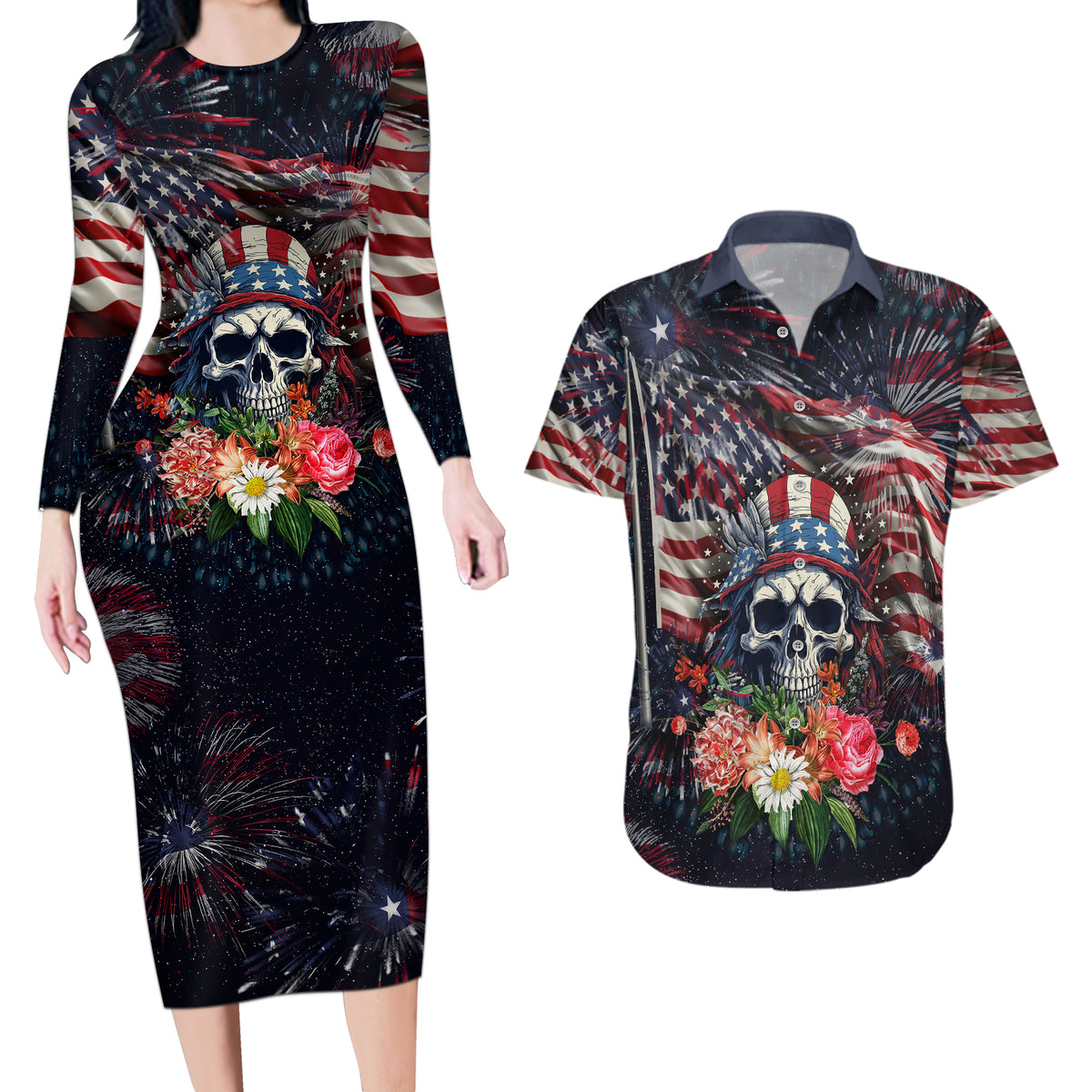 If This Flag Offends You I'll Help You Pack Couples Matching Long Sleeve Bodycon Dress and Hawaiian Shirt - Wonder Print Shop