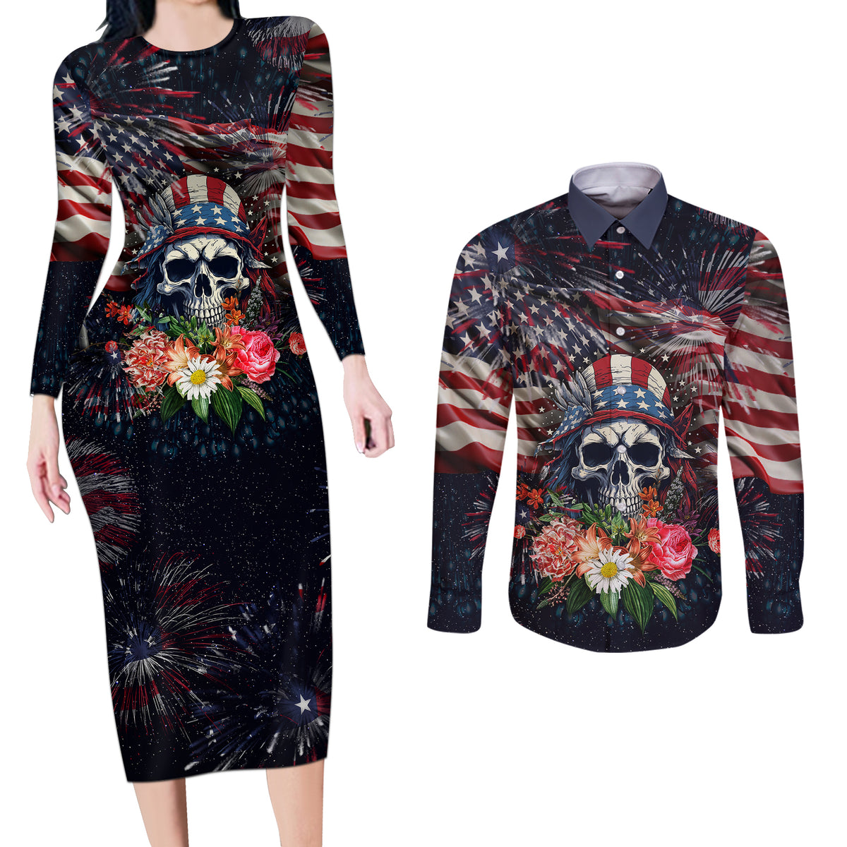 If This Flag Offends You I'll Help You Pack Couples Matching Long Sleeve Bodycon Dress and Long Sleeve Button Shirts - Wonder Print Shop