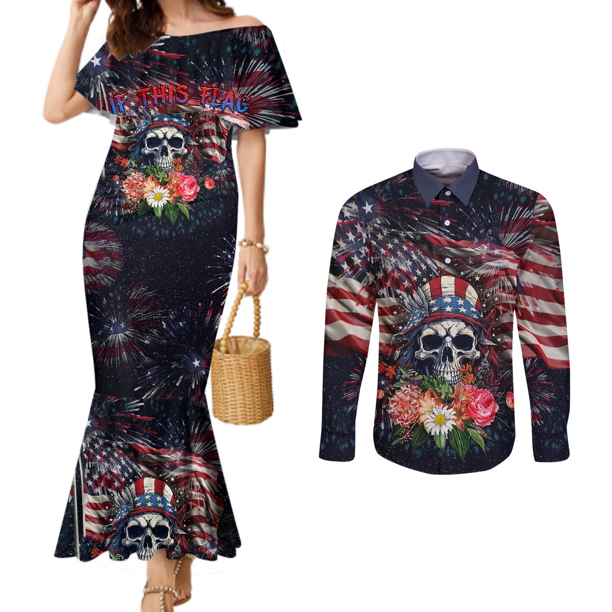 if-this-flag-offends-you-ill-help-you-pack-couples-matching-mermaid-dress-and-long-sleeve-button-shirts