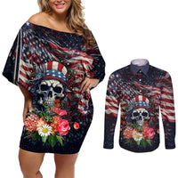 If This Flag Offends You I'll Help You Pack Couples Matching Off Shoulder Short Dress and Long Sleeve Button Shirts - Wonder Print Shop