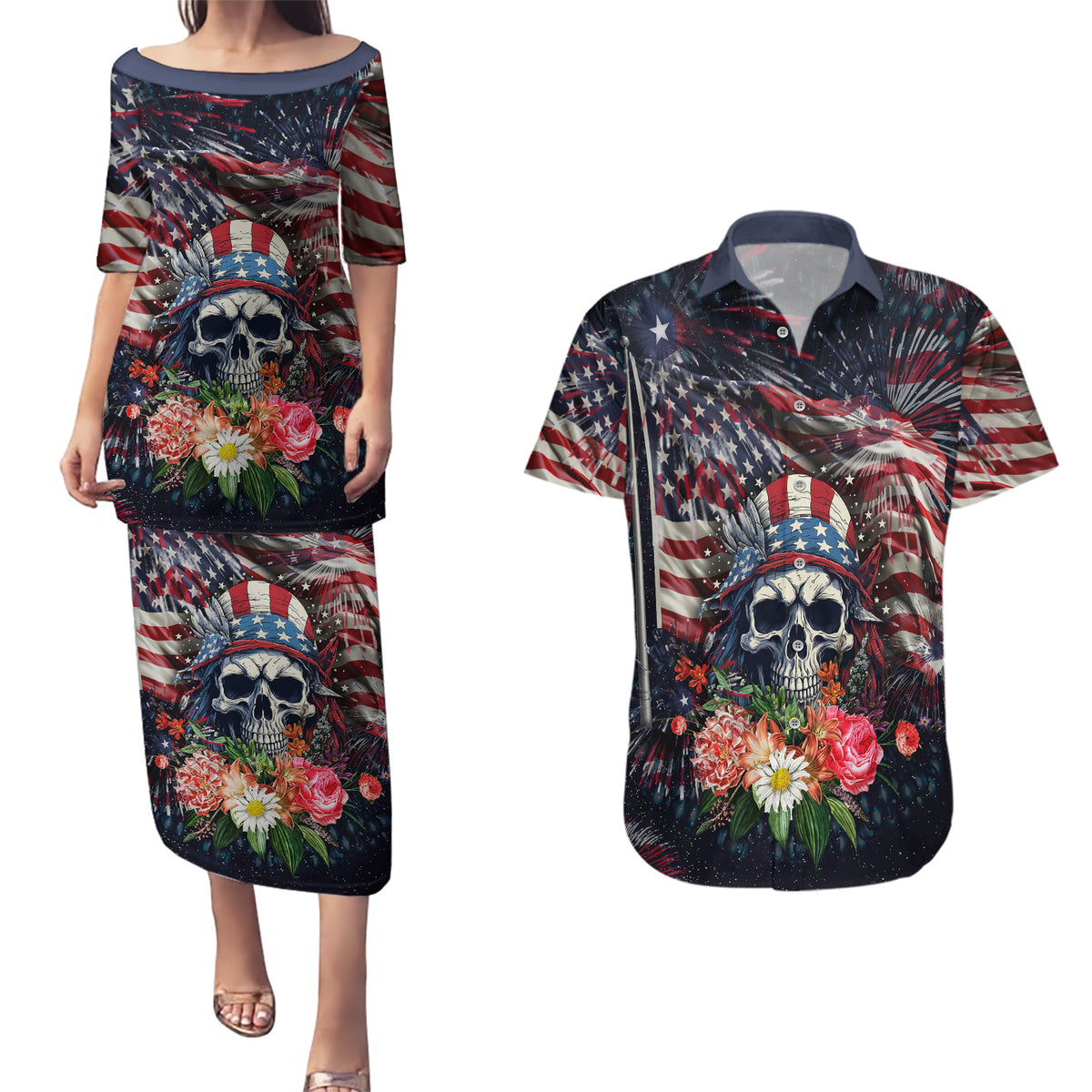 If This Flag Offends You I'll Help You Pack Couples Matching Puletasi Dress and Hawaiian Shirt - Wonder Print Shop