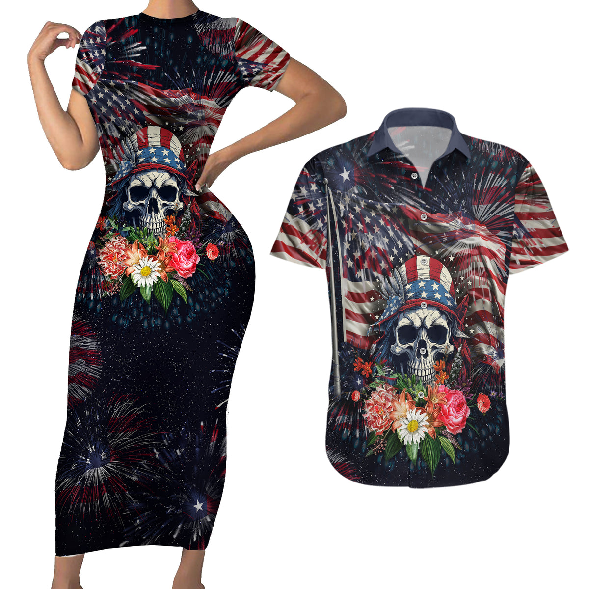 If This Flag Offends You I'll Help You Pack Couples Matching Short Sleeve Bodycon Dress and Hawaiian Shirt - Wonder Print Shop