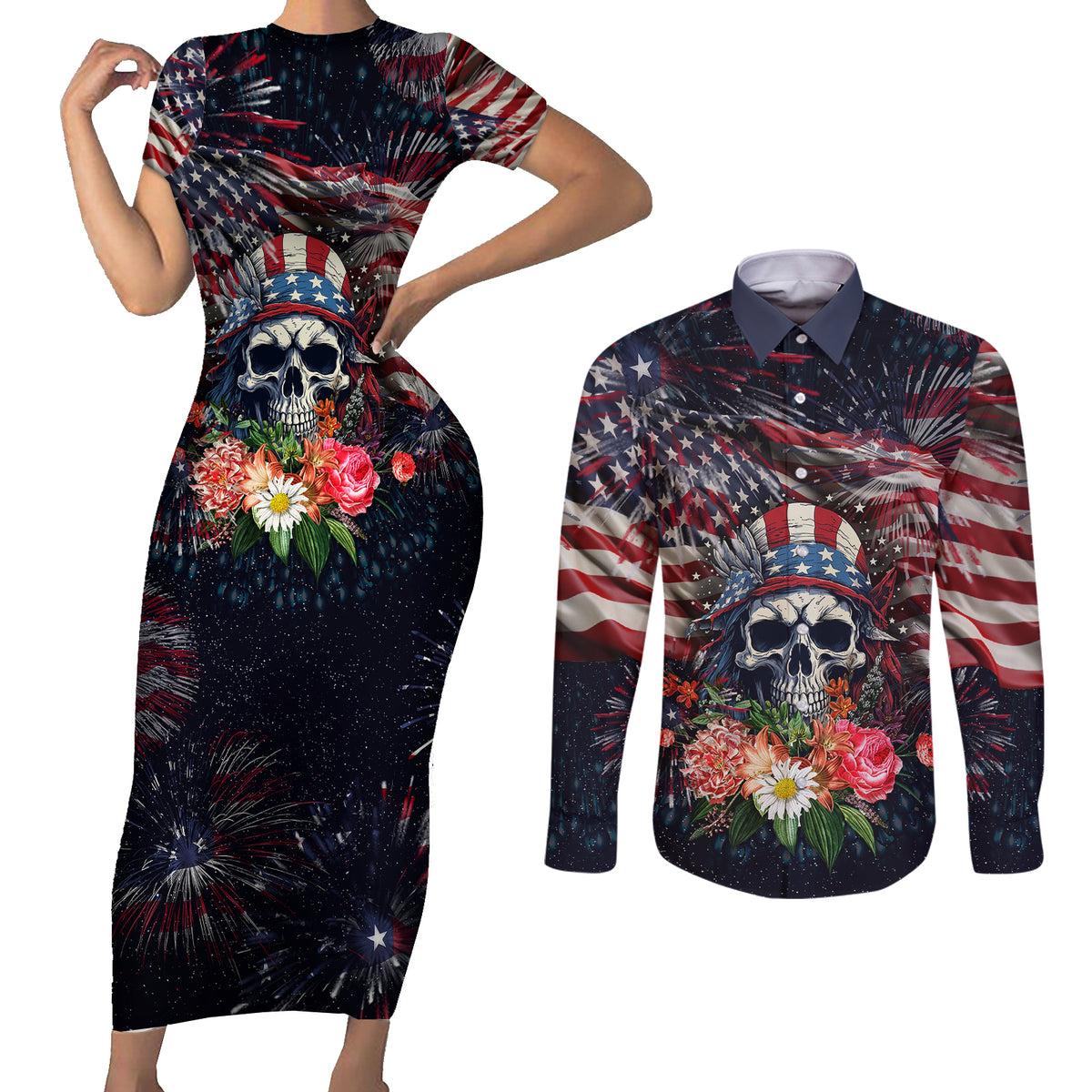 If This Flag Offends You I'll Help You Pack Couples Matching Short Sleeve Bodycon Dress and Long Sleeve Button Shirts - Wonder Print Shop