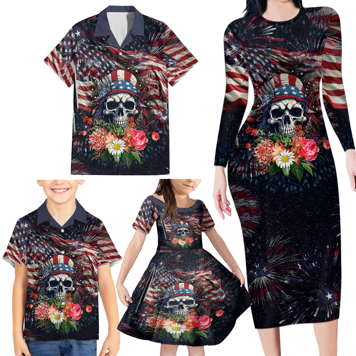 If This Flag Offends You I'll Help You Pack Family Matching Long Sleeve Bodycon Dress and Hawaiian Shirt - Wonder Print Shop