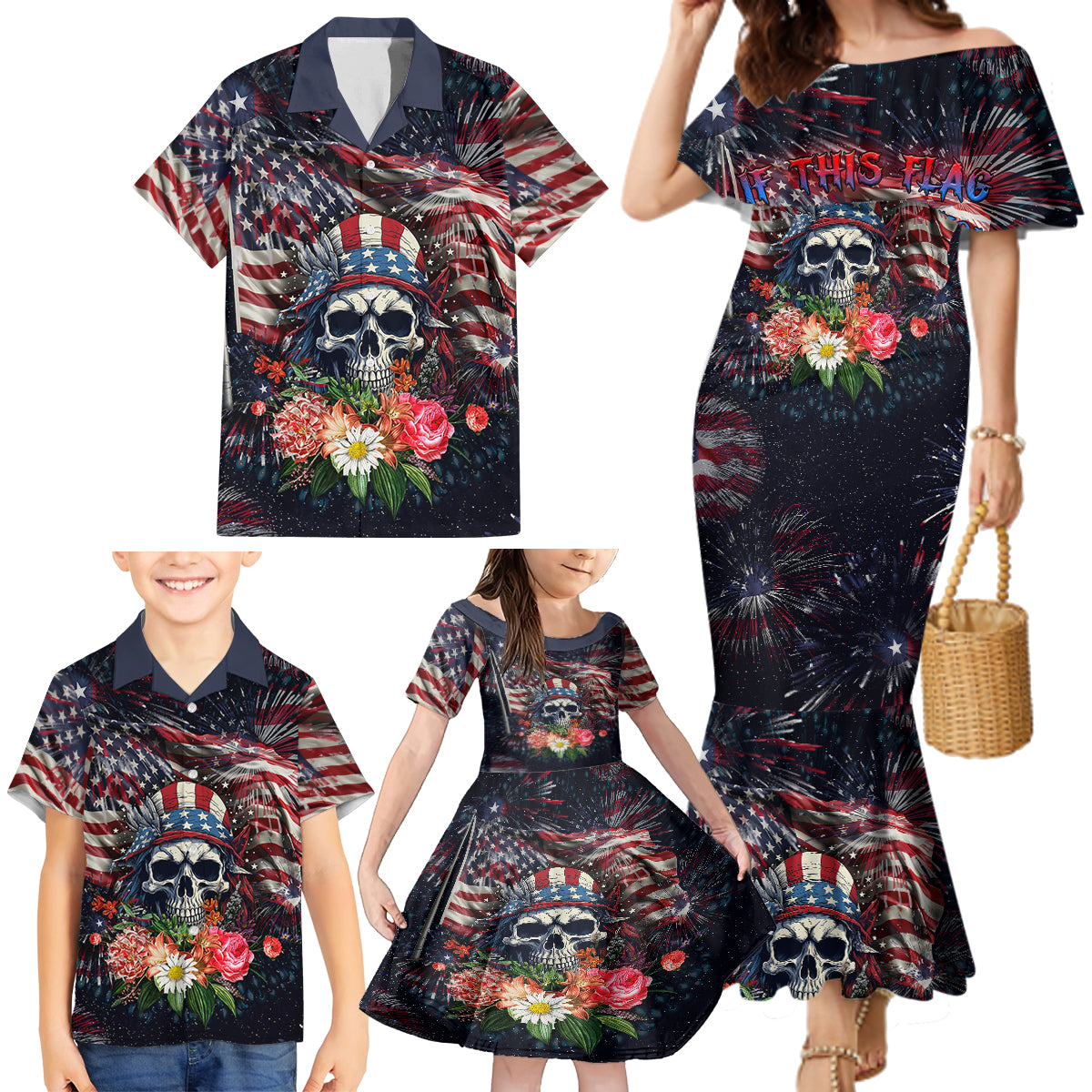 If This Flag Offends You I'll Help You Pack Family Matching Mermaid Dress and Hawaiian Shirt - Wonder Print Shop