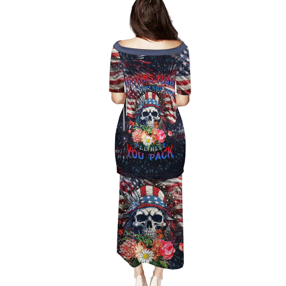 If This Flag Offends You I'll Help You Pack Family Matching Puletasi Dress and Hawaiian Shirt - Wonder Print Shop