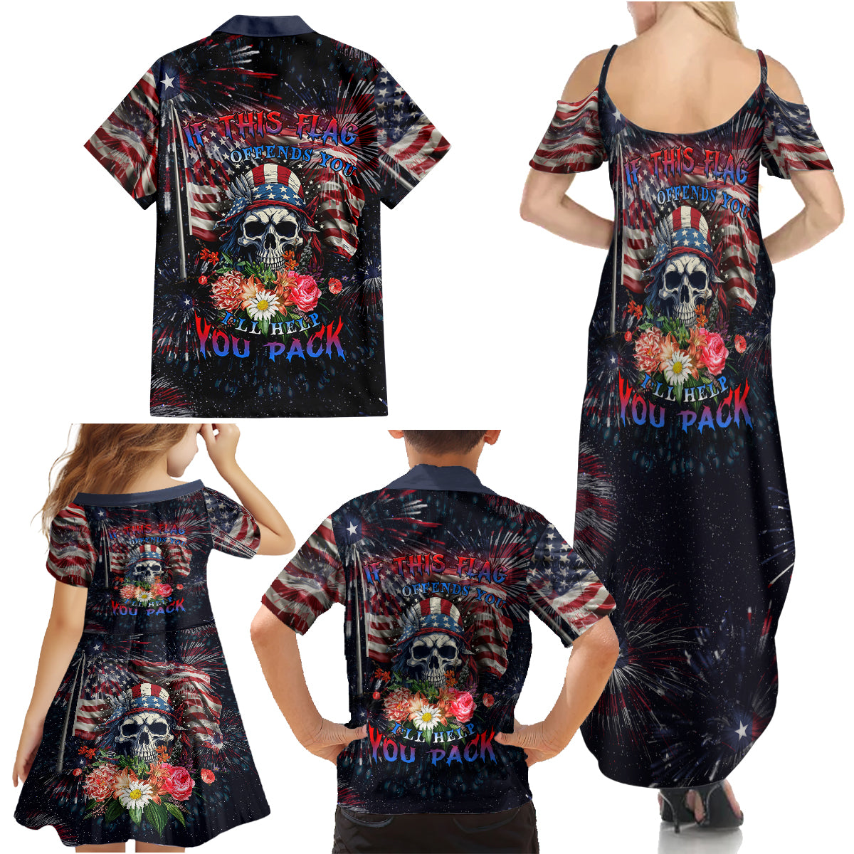 If This Flag Offends You I'll Help You Pack Family Matching Summer Maxi Dress and Hawaiian Shirt - Wonder Print Shop