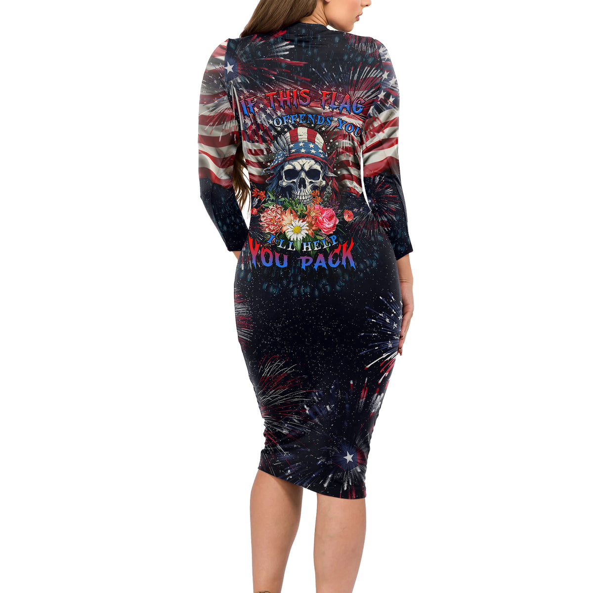 If This Flag Offends You I'll Help You Pack Long Sleeve Bodycon Dress - Wonder Print Shop
