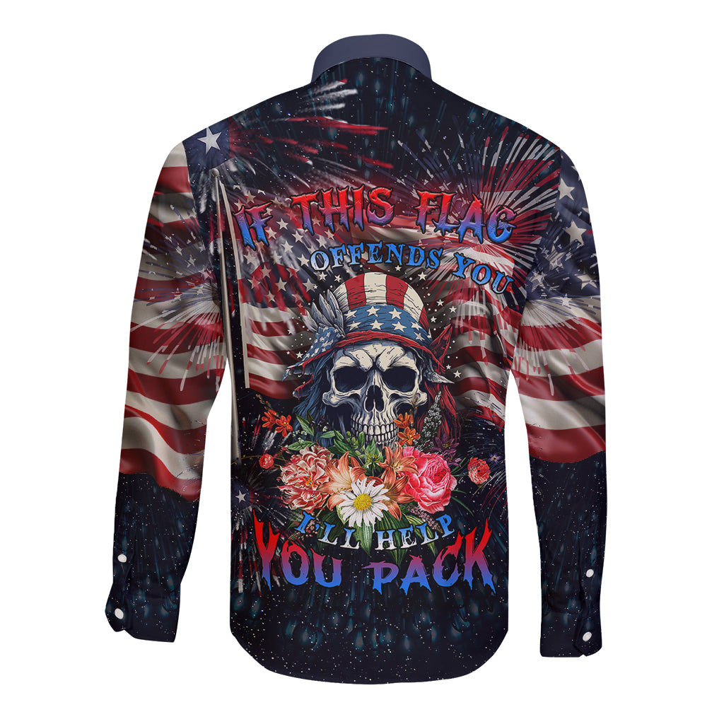 If This Flag Offends You I'll Help You Pack Long Sleeve Button Shirt - Wonder Print Shop