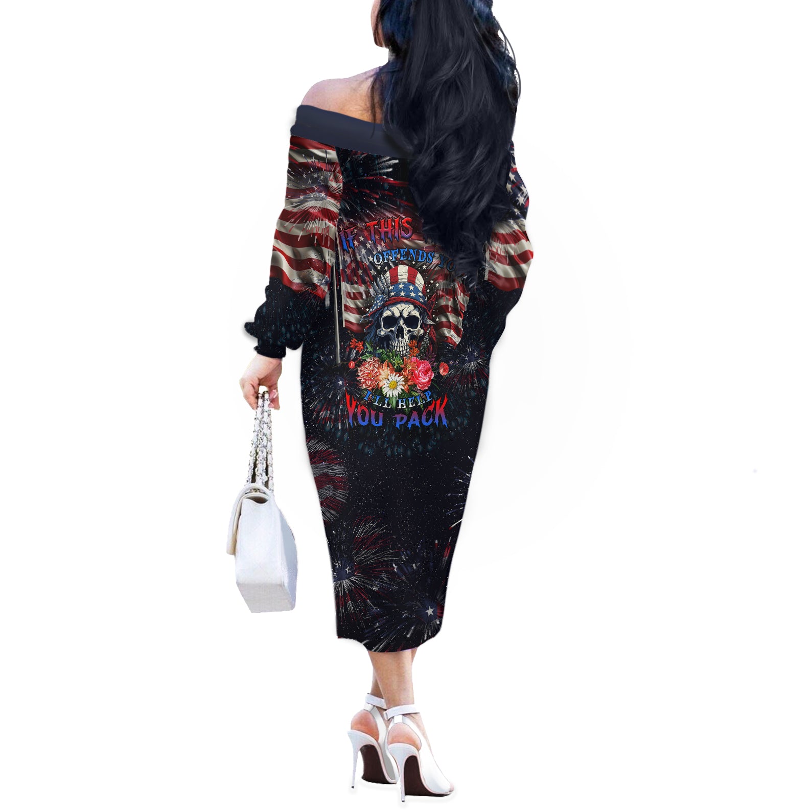If This Flag Offends You I'll Help You Pack Off The Shoulder Long Sleeve Dress - Wonder Print Shop