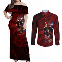 Time To Unleash A Little Hell!! Couples Matching Off Shoulder Maxi Dress and Long Sleeve Button Shirts - Wonder Print Shop