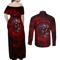 Time To Unleash A Little Hell!! Couples Matching Off Shoulder Maxi Dress and Long Sleeve Button Shirts - Wonder Print Shop