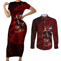 Time To Unleash A Little Hell!! Couples Matching Short Sleeve Bodycon Dress and Long Sleeve Button Shirts - Wonder Print Shop