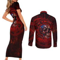 Time To Unleash A Little Hell!! Couples Matching Short Sleeve Bodycon Dress and Long Sleeve Button Shirts - Wonder Print Shop