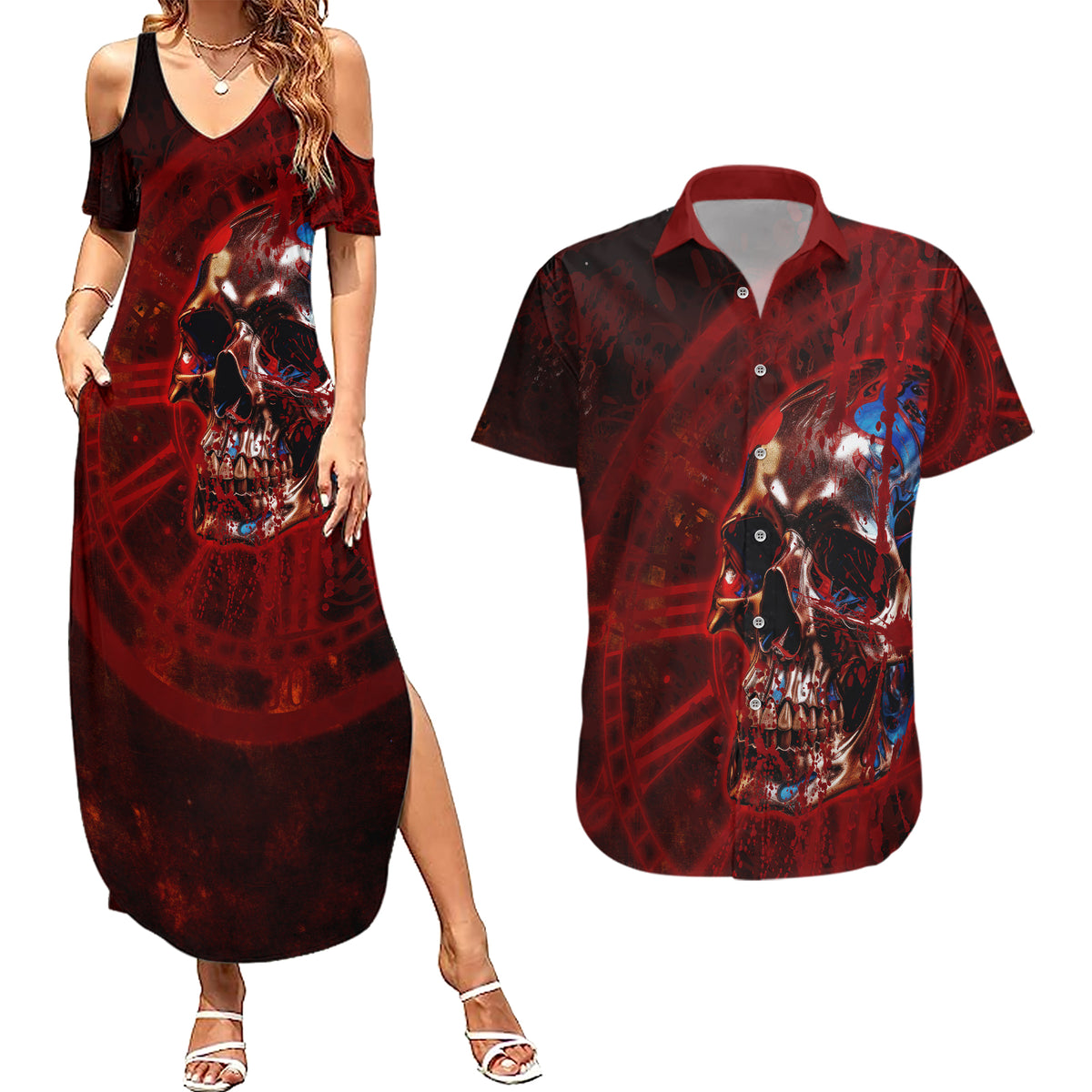 Time To Unleash A Little Hell!! Couples Matching Summer Maxi Dress and Hawaiian Shirt - Wonder Print Shop