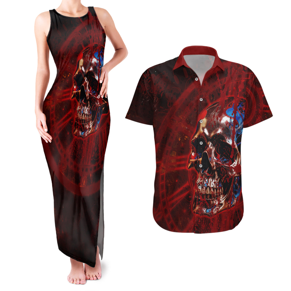 Time To Unleash A Little Hell!! Couples Matching Tank Maxi Dress and Hawaiian Shirt - Wonder Print Shop