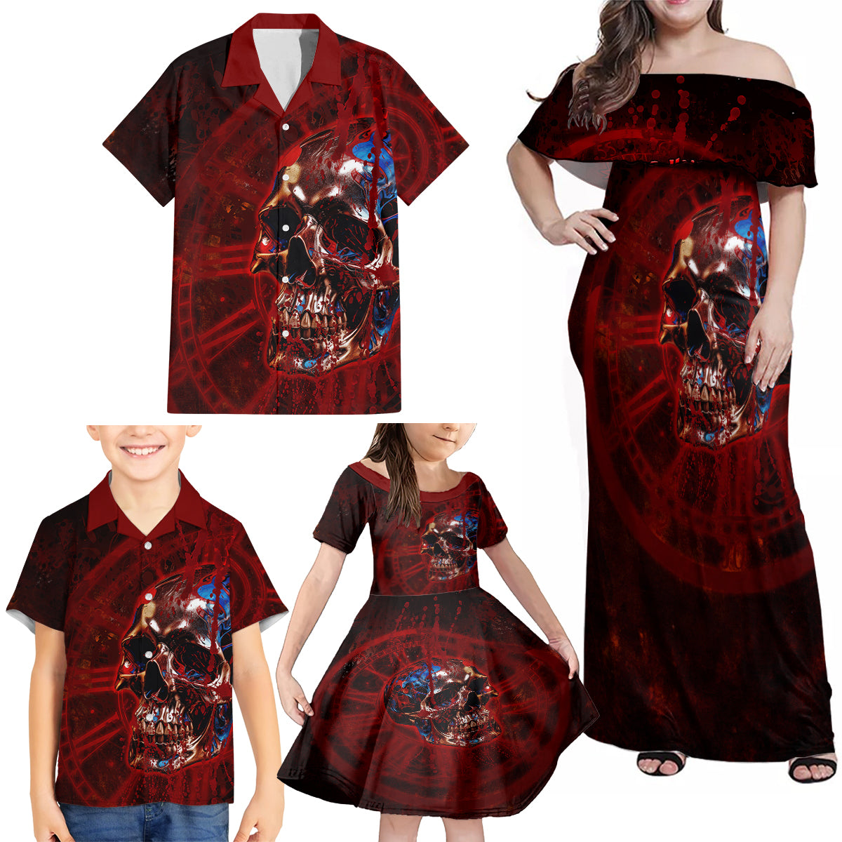 Time To Unleash A Little Hell!! Family Matching Off Shoulder Maxi Dress and Hawaiian Shirt - Wonder Print Shop