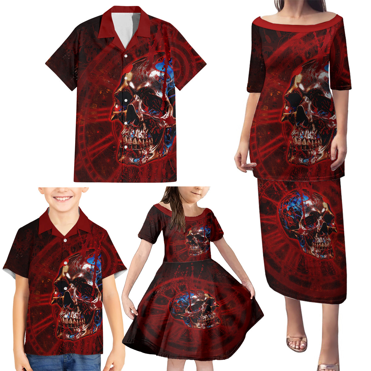 Time To Unleash A Little Hell!! Family Matching Puletasi Dress and Hawaiian Shirt - Wonder Print Shop