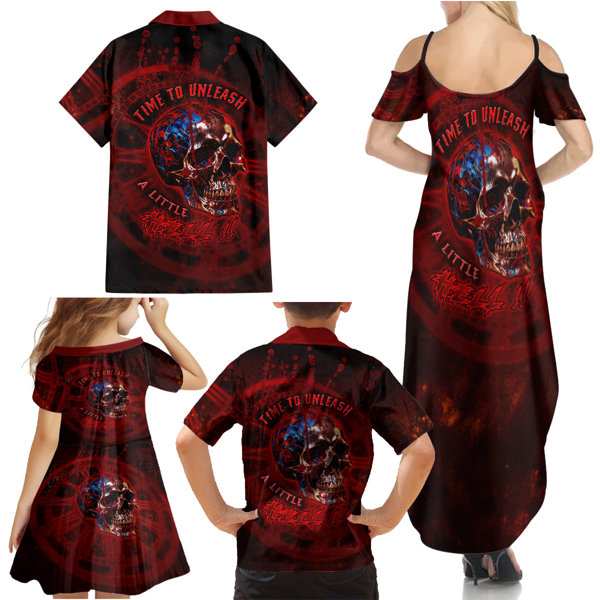 Time To Unleash A Little Hell!! Family Matching Summer Maxi Dress and Hawaiian Shirt - Wonder Print Shop