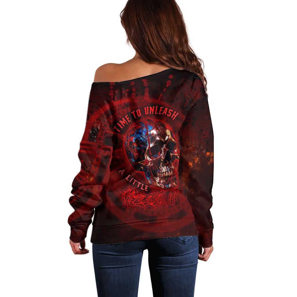 Time To Unleash A Little Hell!! Off Shoulder Sweater - Wonder Print Shop