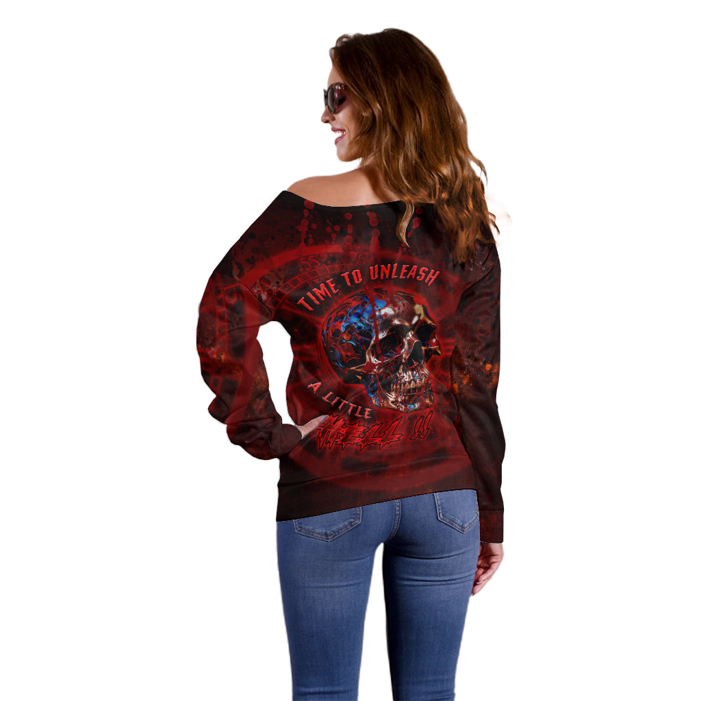 Time To Unleash A Little Hell!! Off Shoulder Sweater - Wonder Print Shop