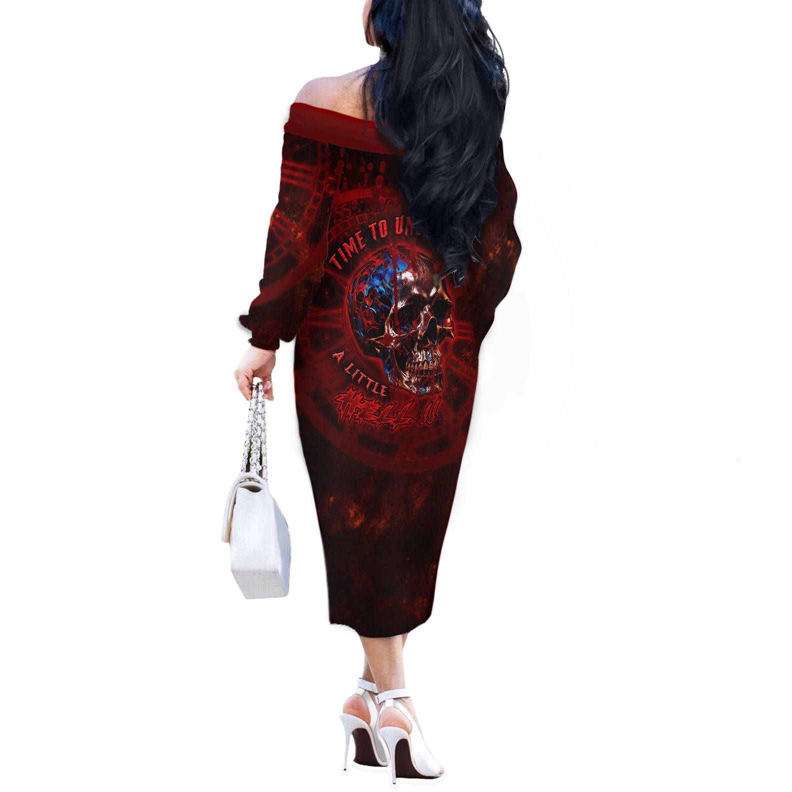 Time To Unleash A Little Hell!! Off The Shoulder Long Sleeve Dress - Wonder Print Shop