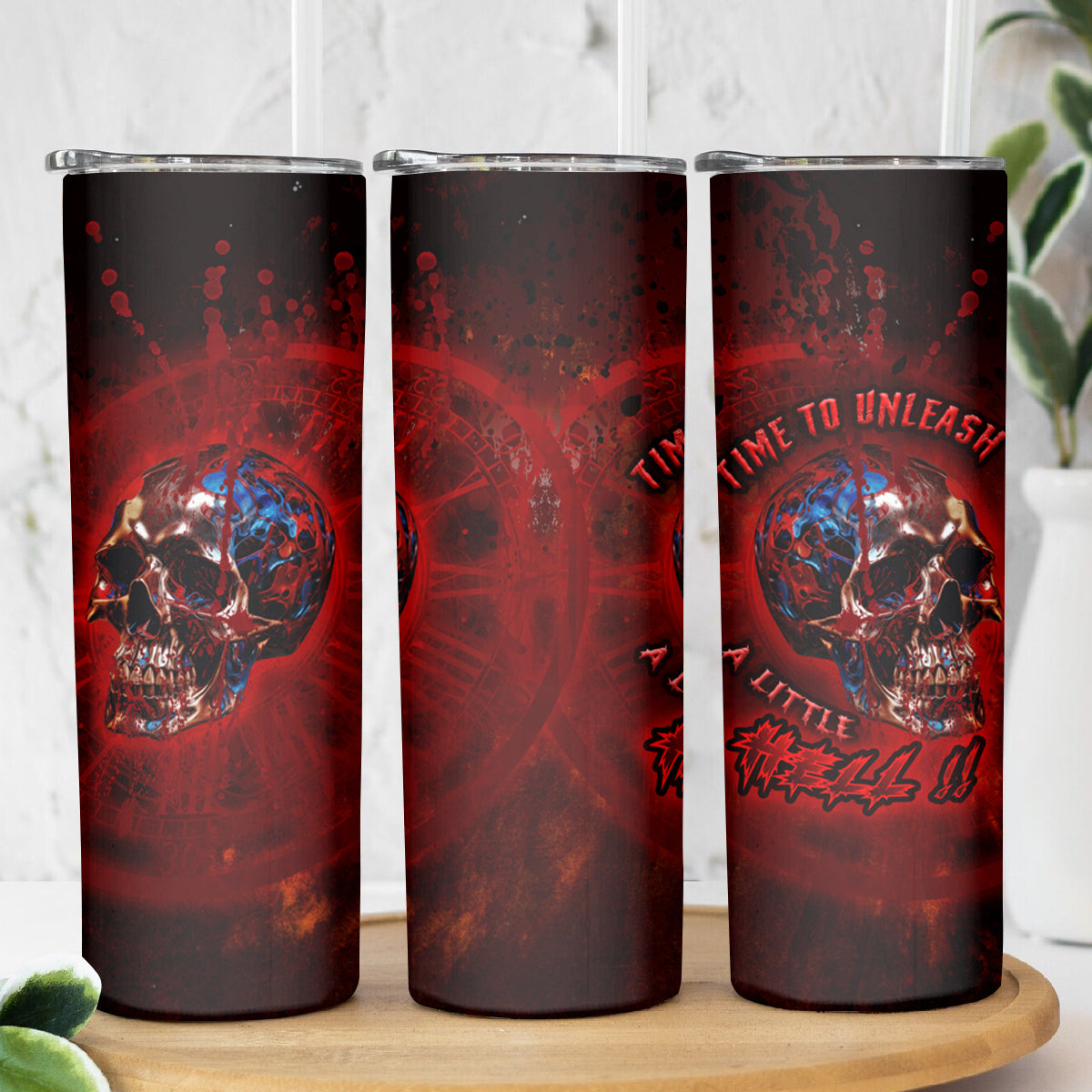 Time To Unleash A Little Hell!! Skinny Tumbler - Wonder Print Shop