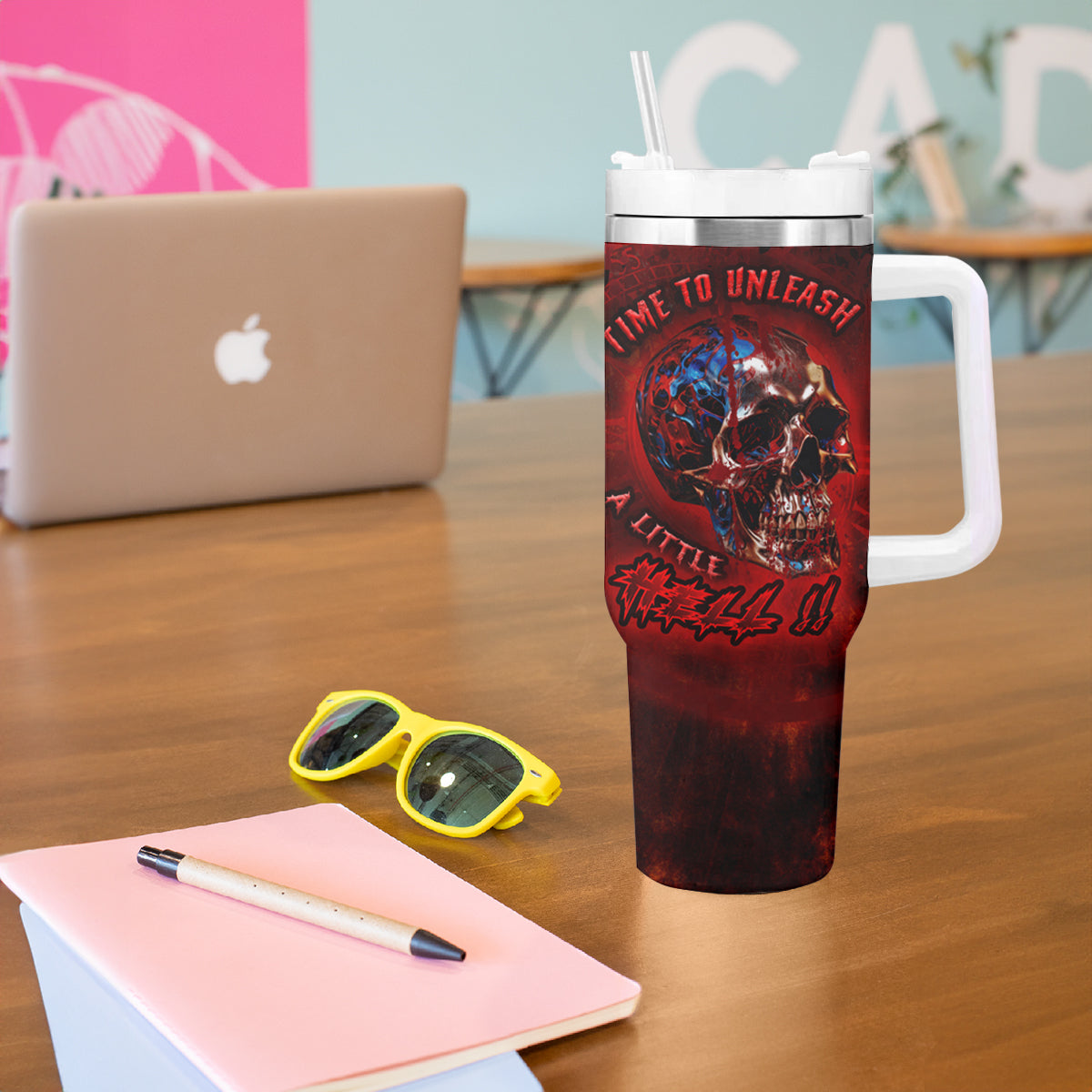 Time To Unleash A Little Hell!! Tumbler With Handle - Wonder Print Shop