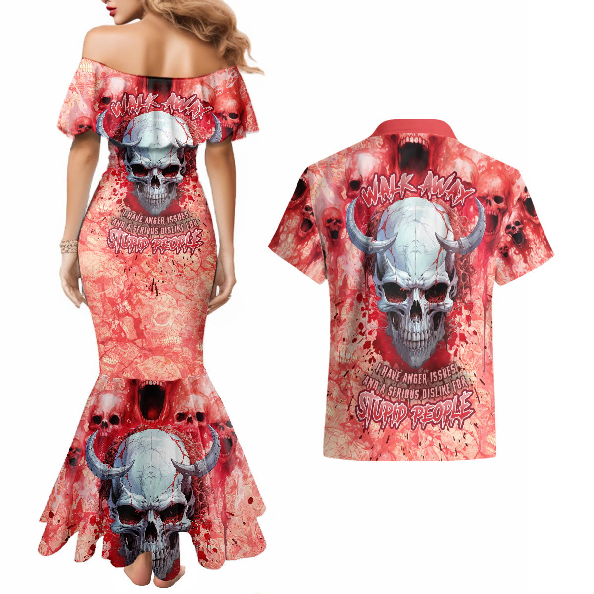 Walk Awax I Hace Anger Issues And A Serious Dislike For Stupid People Couples Matching Mermaid Dress and Hawaiian Shirt - Wonder Print Shop