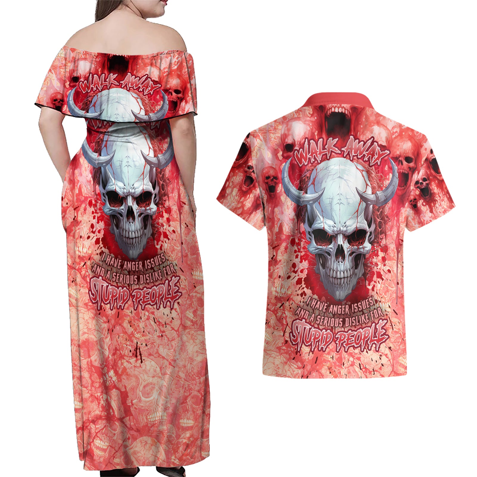 Walk Awax I Hace Anger Issues And A Serious Dislike For Stupid People Couples Matching Off Shoulder Maxi Dress and Hawaiian Shirt - Wonder Print Shop
