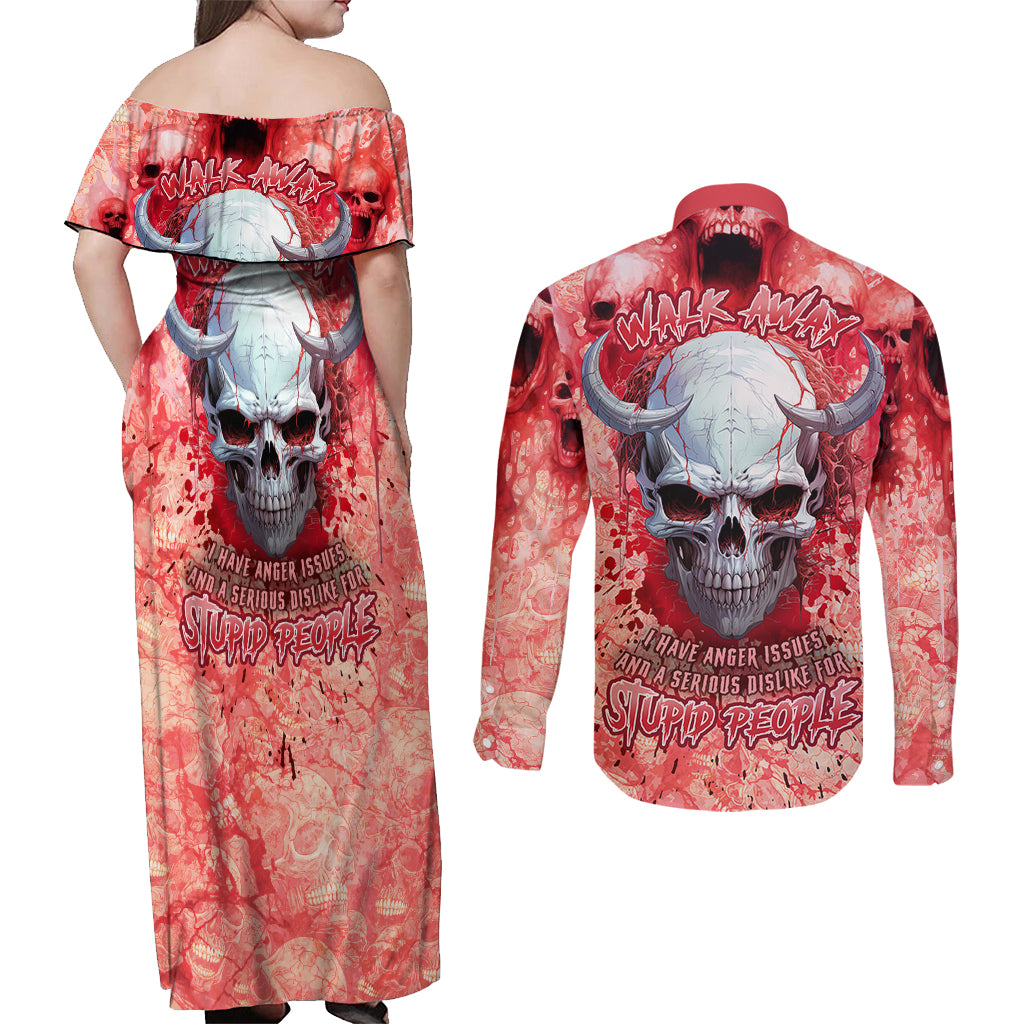 Walk Awax I Hace Anger Issues And A Serious Dislike For Stupid People Couples Matching Off Shoulder Maxi Dress and Long Sleeve Button Shirts - Wonder Print Shop