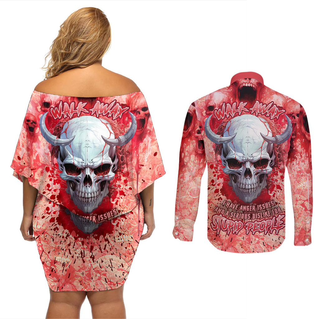 Walk Awax I Hace Anger Issues And A Serious Dislike For Stupid People Couples Matching Off Shoulder Short Dress and Long Sleeve Button Shirts - Wonder Print Shop