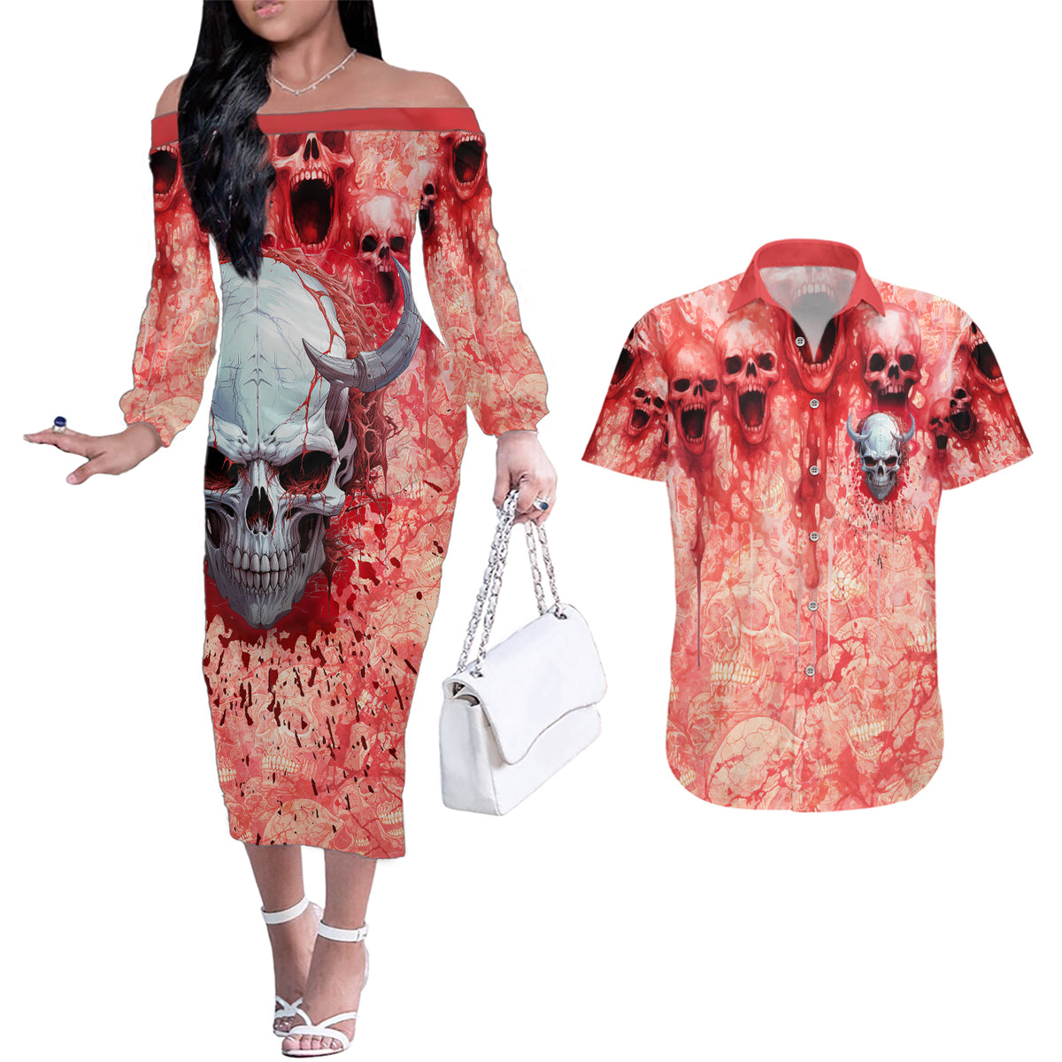 Walk Awax I Hace Anger Issues And A Serious Dislike For Stupid People Couples Matching Off The Shoulder Long Sleeve Dress and Hawaiian Shirt - Wonder Print Shop