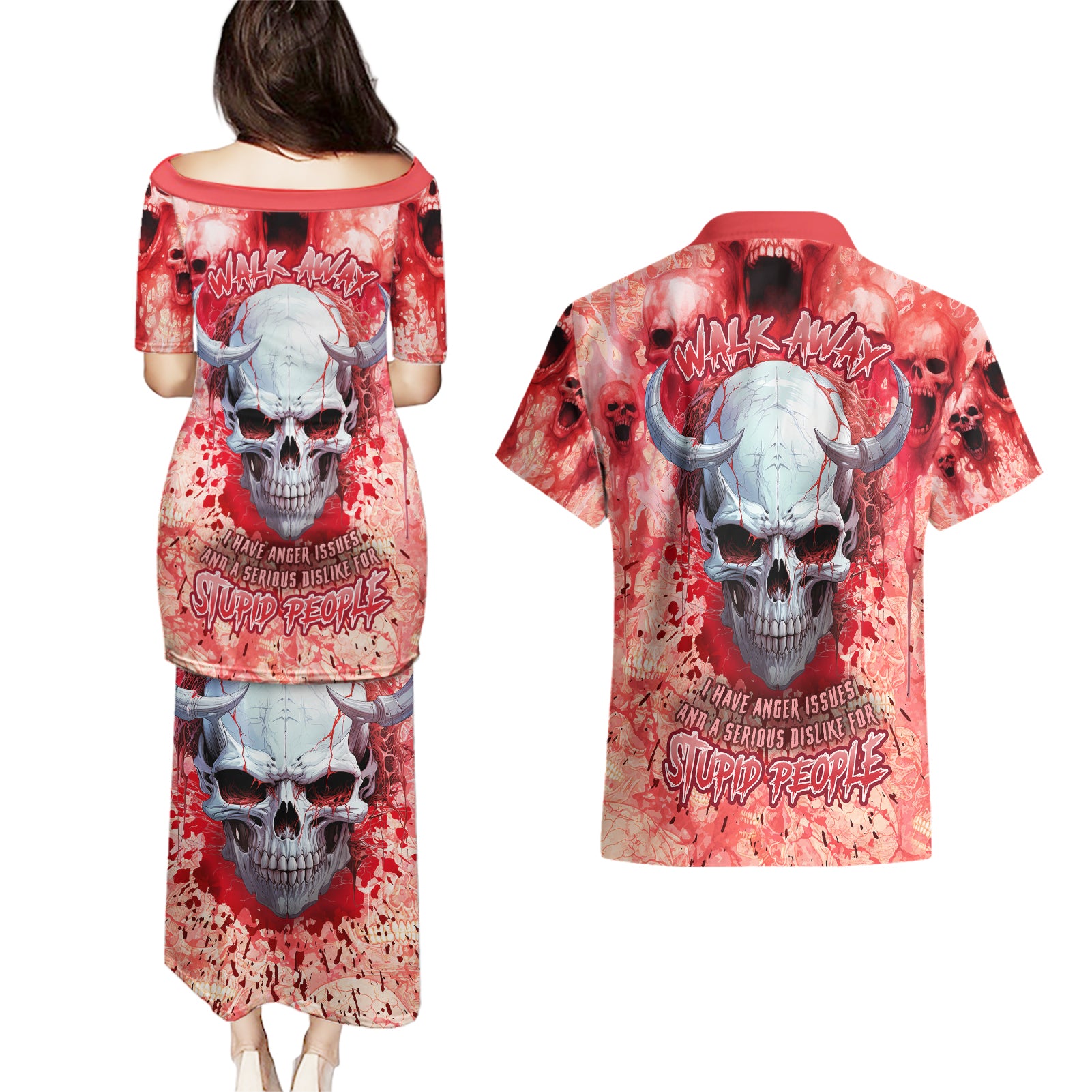 Walk Awax I Hace Anger Issues And A Serious Dislike For Stupid People Couples Matching Puletasi Dress and Hawaiian Shirt - Wonder Print Shop