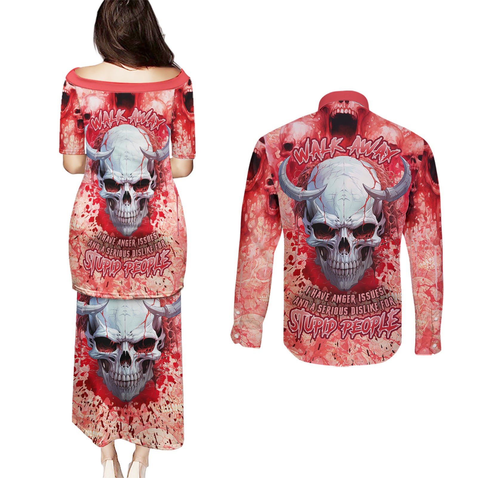 Walk Awax I Hace Anger Issues And A Serious Dislike For Stupid People Couples Matching Puletasi Dress and Long Sleeve Button Shirts - Wonder Print Shop