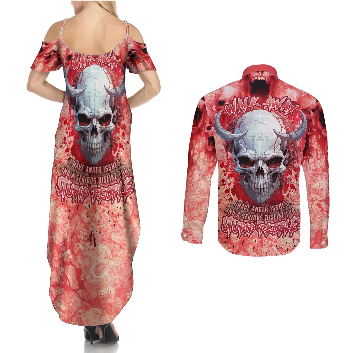 Walk Awax I Hace Anger Issues And A Serious Dislike For Stupid People Couples Matching Summer Maxi Dress and Long Sleeve Button Shirts - Wonder Print Shop